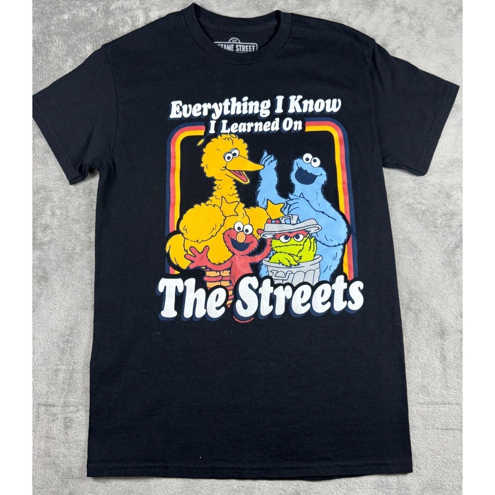 Sesame Street Everything I Know Learned On The Streets Black Graphic Shirt Small